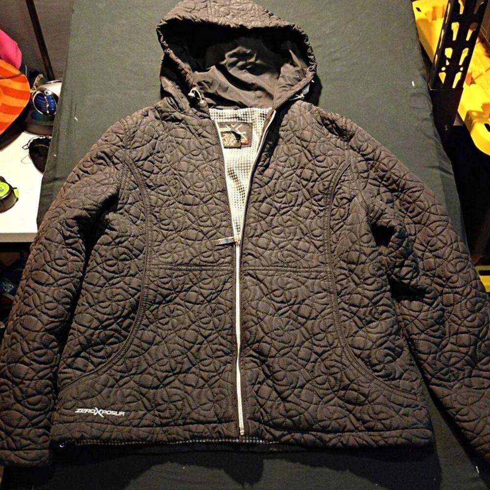ZeroXposur women's Black Quilted Hooded Full Zip Lined Jacket Pockets XL